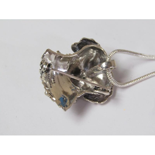 1472 - SILVER DOGS HEAD PENDANT AND NECKLACE