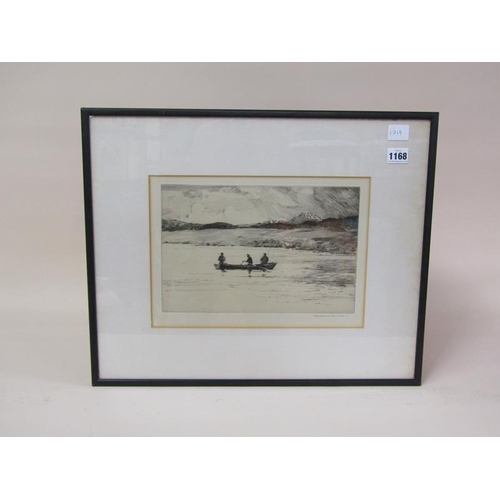 1168 - NORMAN WILKINSON, A BLACK AND WHITE ETCHING OF TWO FISHERMAN IN A BOAT, SIGNED IN PENCIL F/G 24 x 33... 