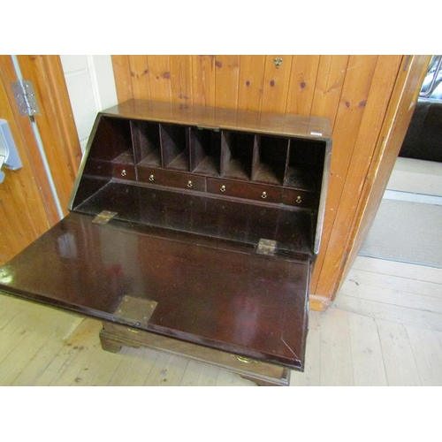 1655 - 19C GEORGIAN STYLE MAHOGANY BUREAU WITH FALL FRONT AND FITTED INTERIOR OVER FOUR LONG GRADUATED DRAW... 