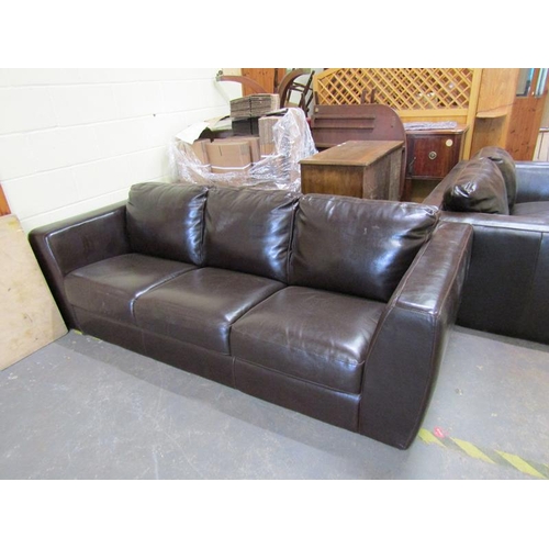 1657 - BROWN LEATHER UPHOLSTERED THREE SEATER AND TWO SEATER SOFA