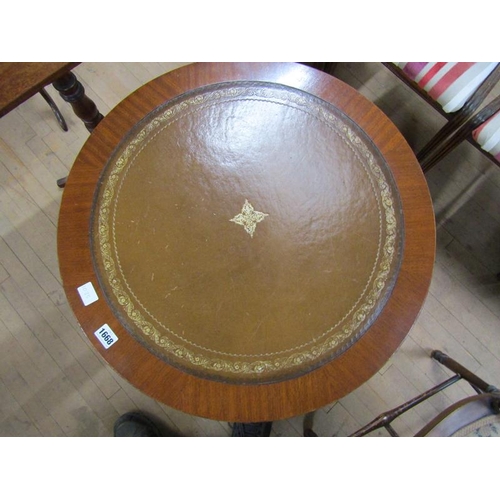 1668 - SMALL MAHOGANY PEDESTAL DRUM TABLE WITH LEATHER INSERT, 61CM W, 63CM H