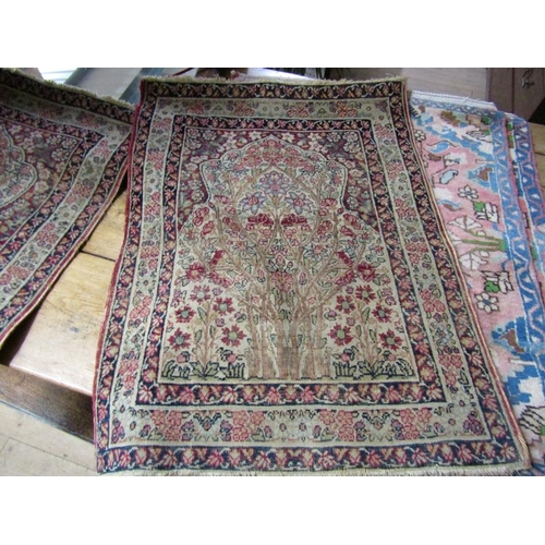 1704 - PAIR OF ORIENTAL WOOLLEN WALL HANGING RUGS; TWO WOOL GROUND