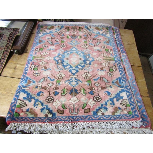 1704 - PAIR OF ORIENTAL WOOLLEN WALL HANGING RUGS; TWO WOOL GROUND