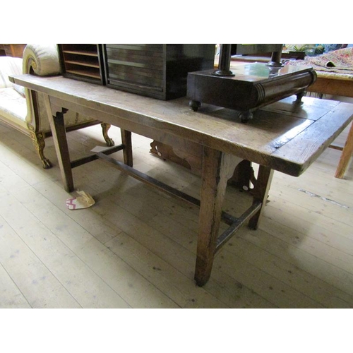 1715 - 19C ELM PLANK TOP DINING TABLE OF RECTANGULAR FORM, 172CM W, 76CM H