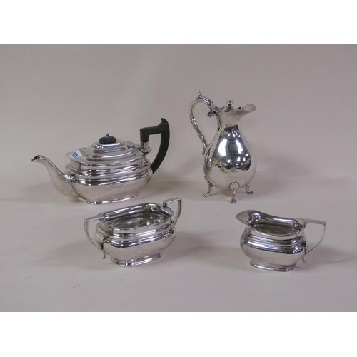 1526 - SILVER PLATED TWO HANDLED TEA TRAY TOGETHER WITH FOUR PIECE TEASET THEREON