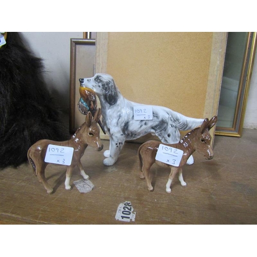 32 - TWO BESWICK DONKEY FOALS; DOULTON DOG