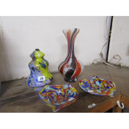 20 - COLLECTION OF ART GLASS TO INCL SHADE