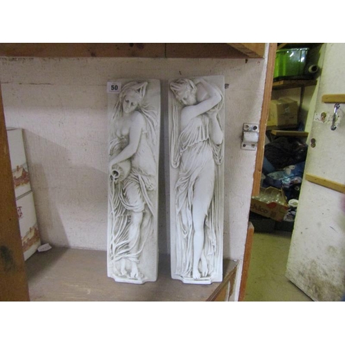 50 - PAIR OF CLASSICAL RELIEF MOULDED WALL PLAQUES