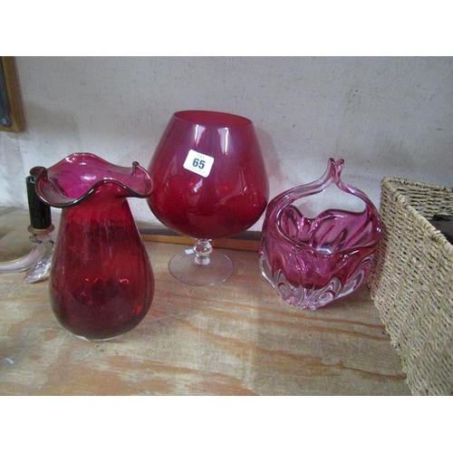 65 - FOUR LARGE COLOURED ART GLASS VASES