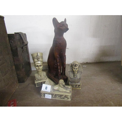 8 - LARGE EGYPTIAN CAT; THREE FIGURES