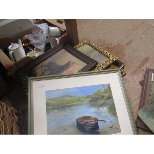 192 - BOX OF FRAMED OILS ETC