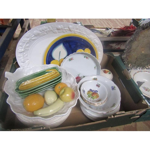 237 - BOX OF MIXED TABLEWARES - MAJOLICA ETC