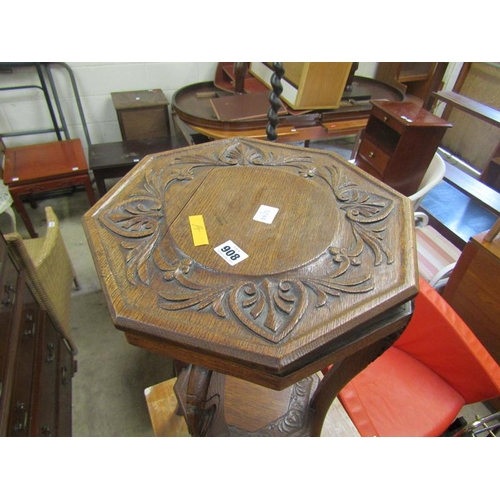 908 - VICTORIAN CARVED OAK TWO TIER TABLE