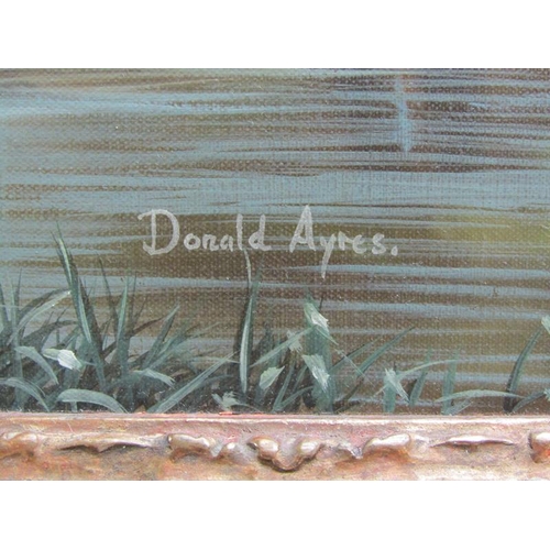 1201 - DONALD AYRES - VALE OF DEDHAM, SIGNED OIL ON CANVAS, FRAMED, 50CM X 76CM