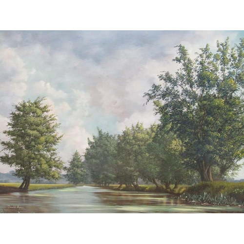 1201 - DONALD AYRES - VALE OF DEDHAM, SIGNED OIL ON CANVAS, FRAMED, 50CM X 76CM