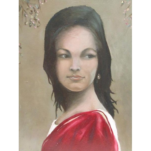 1211 - A MACARA - PORTRAIT OF A LADY, SIGNED OIL ON CANVAS, FRAMED, 60CM X 49CM