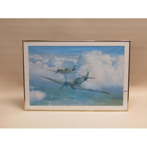 1212 - MELVIN BUCKLEY - SPITFIRE & HURRICANE, COLOURED PRINT, F/G, 45CM X 70CM