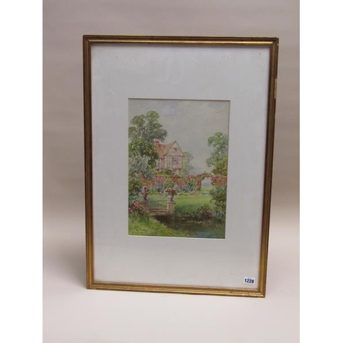 1228 - S MCKINLEY - TUDOR HOUSE IN SUMMERTIME GARDEN, SIGNED WATERCOLOUR, F/G, 39CM X 27CM