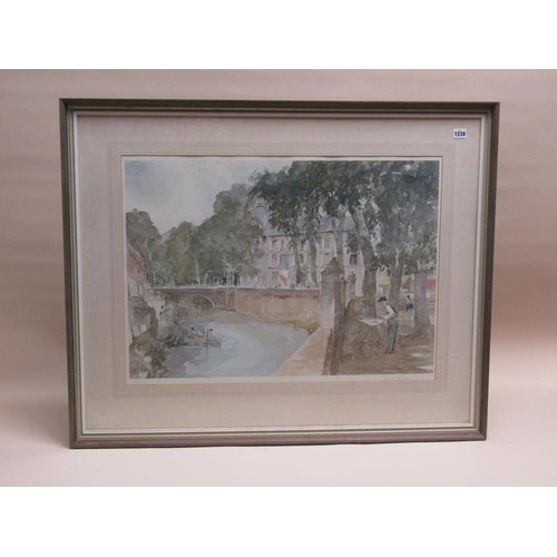 1238 - FRANCIS RUSSELL FLINT - WILLIAM RUSSELL FLINT PAINTING BY A RIVER, BRANTOME, SIGNED WATERCOLOUR, F/G... 