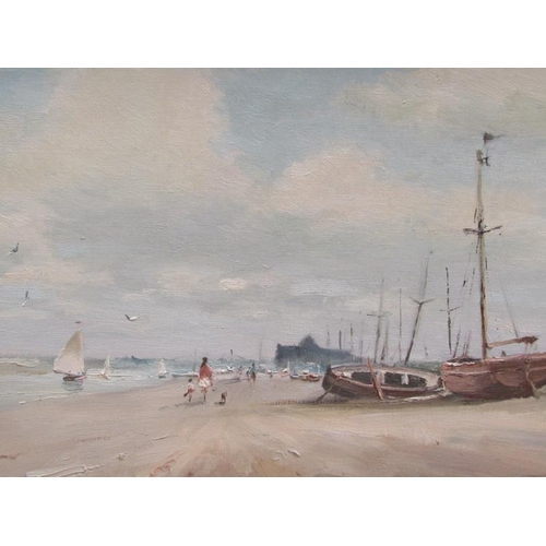 1239 - MARCUS FORD - BLAKENEY CHANNEL, SIGNED, OIL ON CANVAS, FRAMED, 29CM X 75CM