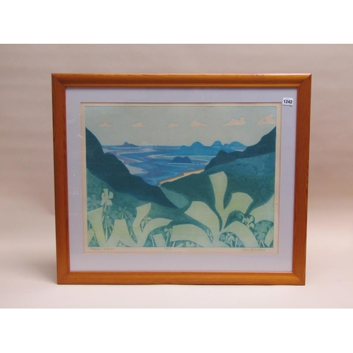 1242 - JOHN BRUNSDON - TROPICAL ISLANDS, LIMITED EDITION COLOURED PRINT, 37/100, SIGNED IN PENCIL, FRAMED, ... 