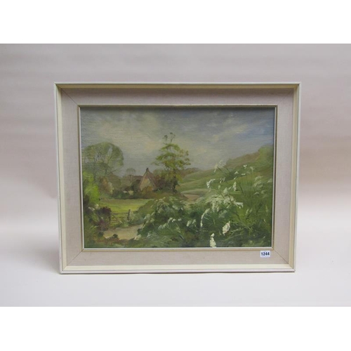 1244 - AUDREY MILLER - SUMMER LANDSCAPE, SIGNED OIL ON BOARD, FRAMED, 45CM X 60CM