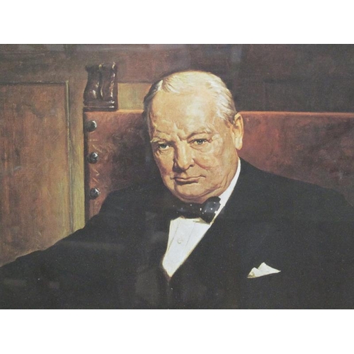 1251 - FRAMED COLOURED PRINT - SIR WINSTON CHURCHILL, F/G, 56CM X 74CM