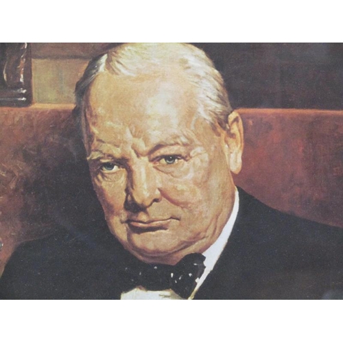 1251 - FRAMED COLOURED PRINT - SIR WINSTON CHURCHILL, F/G, 56CM X 74CM