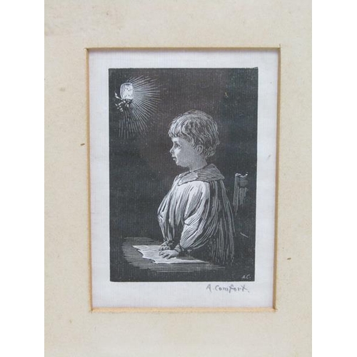 1273 - A COMFORT - TWO F/G B&W ENGRAVINGS - YOUNG CHILD ASLEEP & CHILD PRAYING, EACH APPROX 9CM X 6.5CM