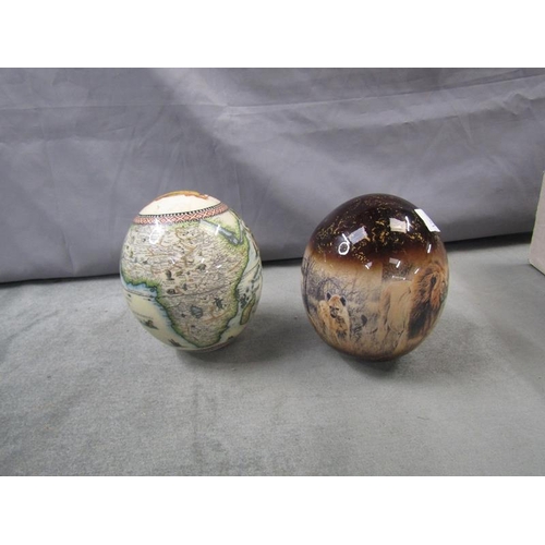 1360 - TWO TRANFSER PRINTED OSTRICH EGGS