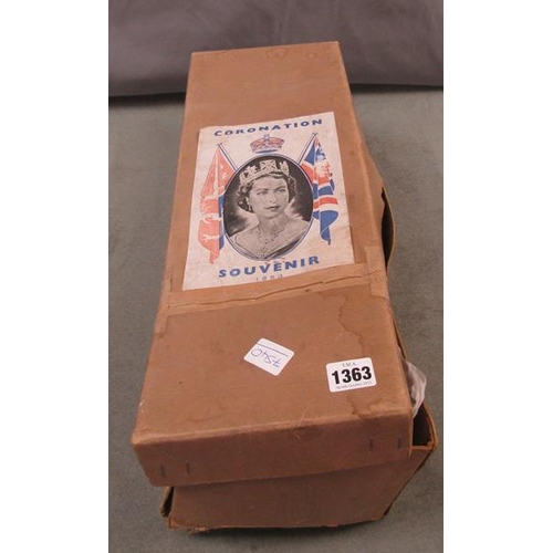 1363 - CORONATION 1953 QUEEN ELIZABETH II SOUVENIER DOLL IN ORIGINAL BOX, 42CM W