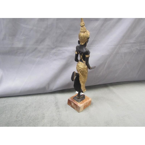 1418 - ORIENTAL CAST BRONZED FIGURE OF A THAI FEMALE, 34CM H