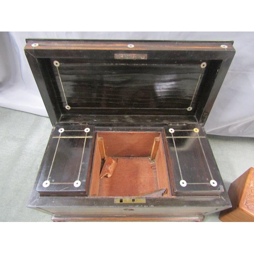 1432 - GEORGIAN TWO COMPARTMENT TEA CADDY, 34CM W; ONE OTHER BOX