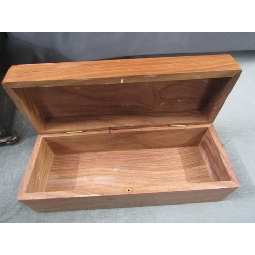 1432 - GEORGIAN TWO COMPARTMENT TEA CADDY, 34CM W; ONE OTHER BOX