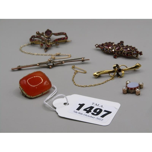 1497 - COLLECTION OF SIX BROOCHES TO INCL TWO GOLD BAR BROOCHES