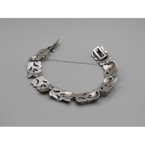 1498 - SILVER FILIGREE BRACELET; MISTLETOE CAST SILVER BRACELET