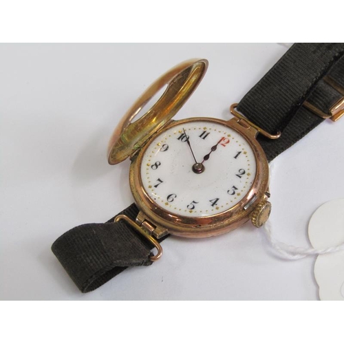 1504 - EARLY 20C LADIES GOLD WATCH MOVEMENT WITH MATERIAL STRAP