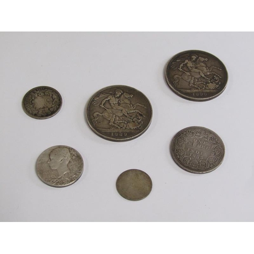 1509 - COLLECTION OF SILVER COINAGE TO INCL TWO VICTORIAN CROWNS; FLORIN; SHILLINGS ETC