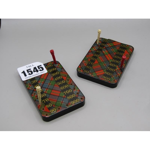 1545 - PAIR OF TARTAN WARE CRIBBAGE SCORE BOARD MARKERS