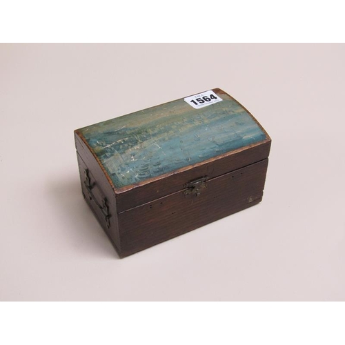 1564 - PAINTED DOME TOP BOX CONTAINING FOUR HAT PINS