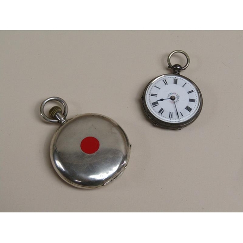 1565 - SILVER CASED FOB WATCH TOGETHER WITH SILVER CASED HUNTER POCKET WATCH, EDINBURGH MAKER W CROUCH & SO... 