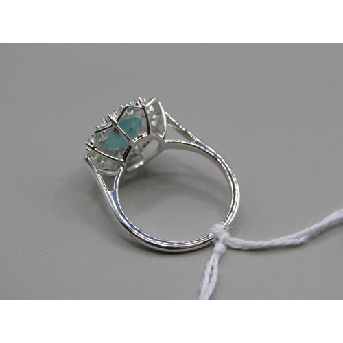 1590 - SILVER AQUAPRASE AND ZIRCON RING, SIZE P 1/2