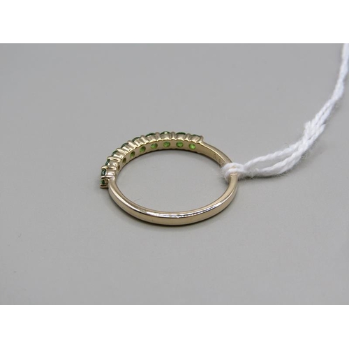 1591 - GOLD TSARVORITE HALF ETERNITY RING, SIZE P 1/2