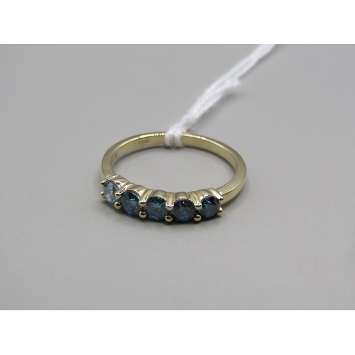 1596 - GOLD FIVE STONE OMBRE BLUE DIAMOND SET RING, SIZE N