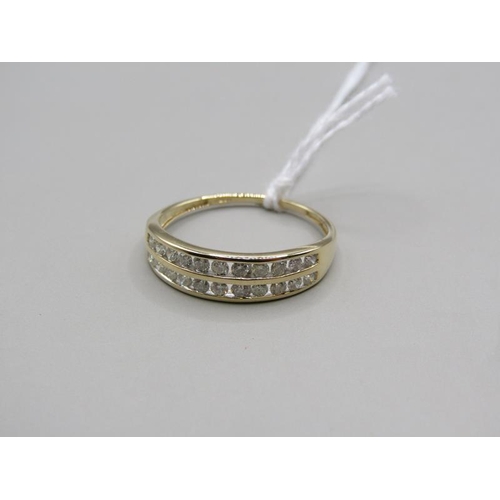 1599 - GOLD TWO ROW DIAMOND HALF ETERNITY RING, SIZE P 1/2