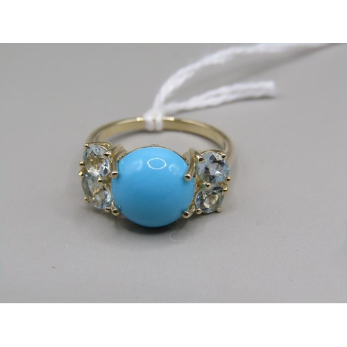 1607 - GOLD TURQUOISE BLUE TOPAZ SET RING, SIZE L 1/2