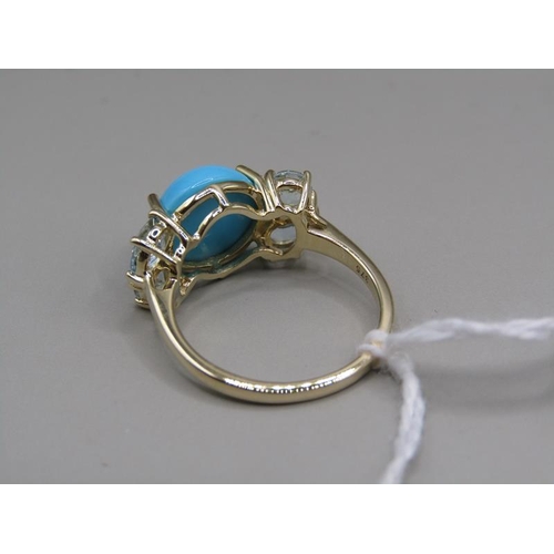 1607 - GOLD TURQUOISE BLUE TOPAZ SET RING, SIZE L 1/2