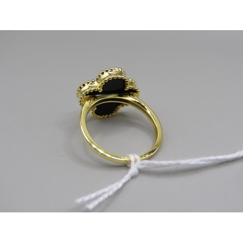 1609 - SILVER GILT BLACK ONYX SET RING, SIZE N