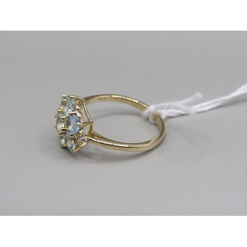 1611 - GOLD AQUAMARINE CLUSTER SET RING