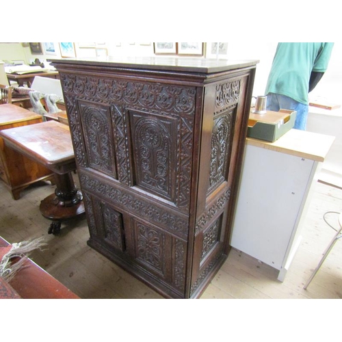 1961 - OAK SIDE CABINET PROFUSELY CARVED IN THE 17c STYLE 92 x 126 cms